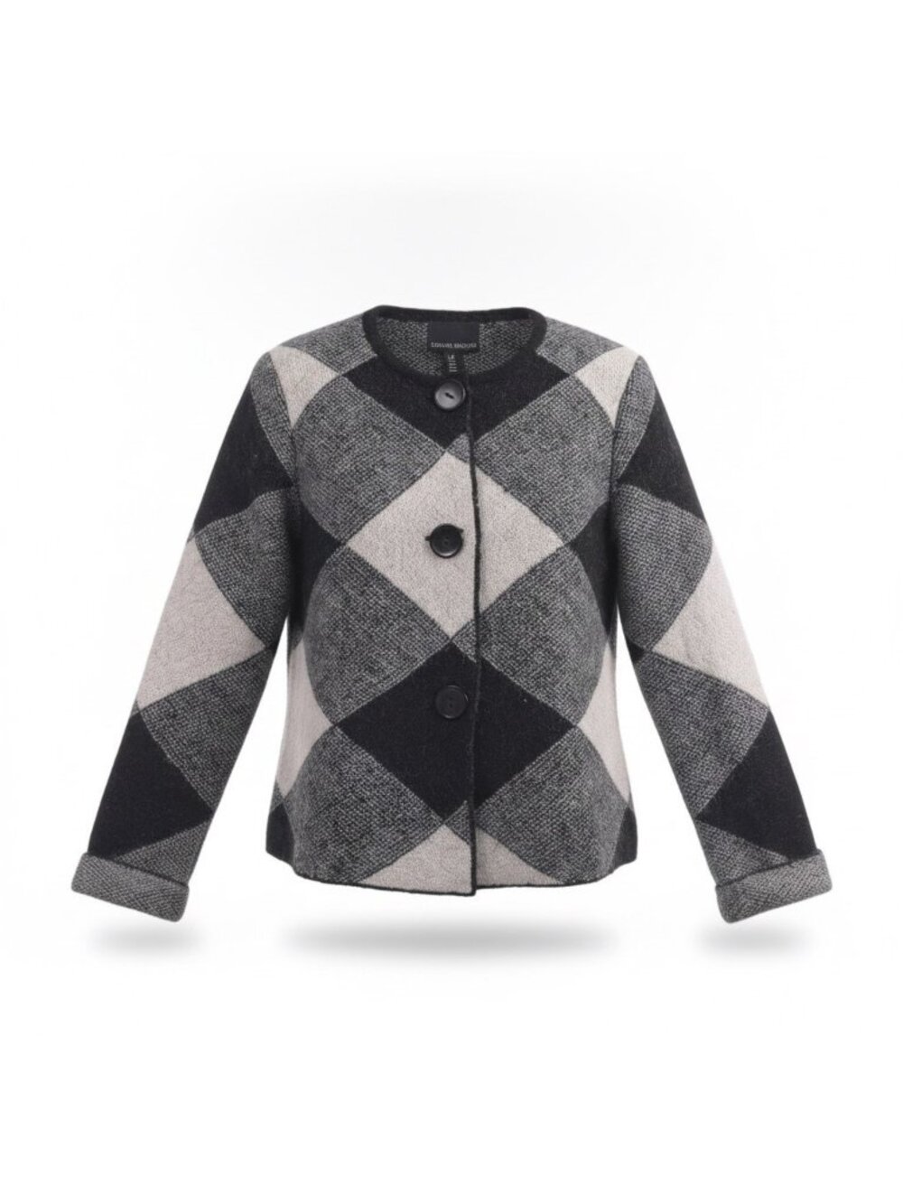 Cynthia Rowley Womens Black & Gray Argyle Pattern Button-Up Cardigan Size M